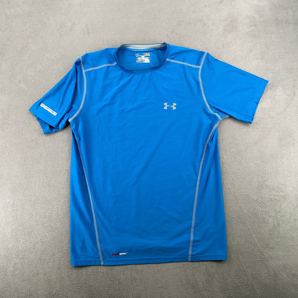 Under Armour HeatGear Mens Fitted Short Sleeve Shirt Blue Medium Workout Tee